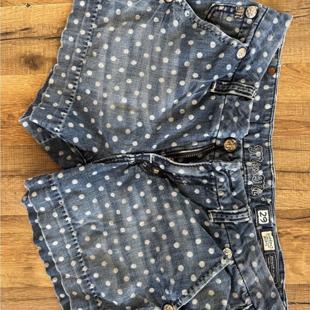 Miss Me Blue Denim Shorts with White Dots